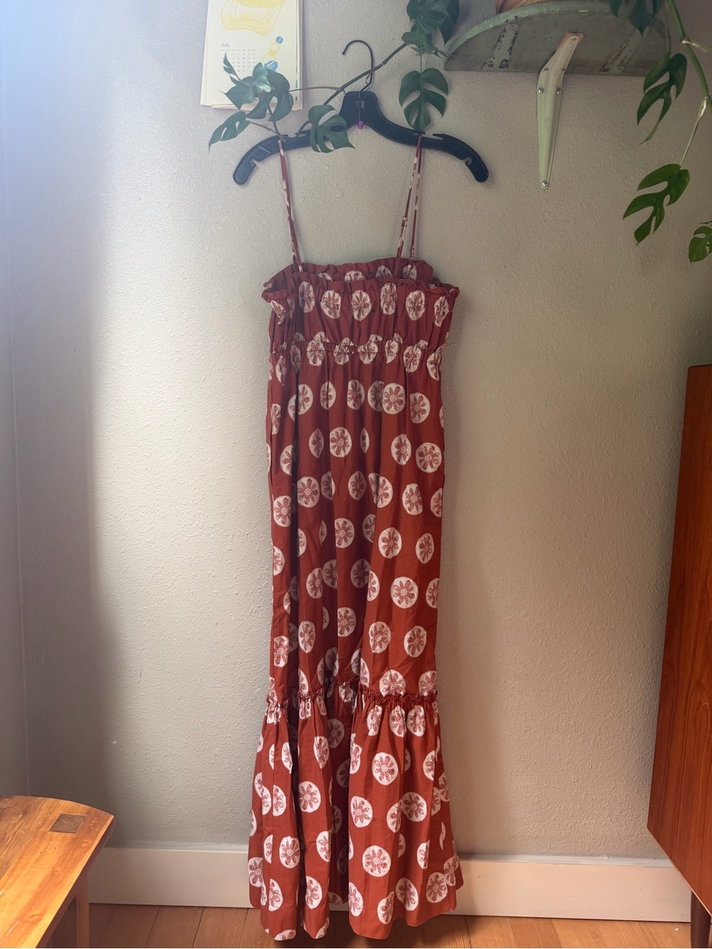 Free People Rust Maxi Dress with White Circular Print
